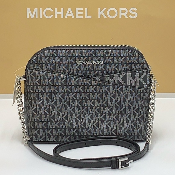 MICHAEL KORS Jet Set Medium Logo Dome Satchel Crossbody 
Black/Silver 
NWT - Picture 15 of 16